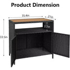 Meuble de rangement d'extérieur en osier avec étagère, table de bar de patio à 2 portes, rotin PE tout temps et acier enduit de poudre, organisateur de rangement de jardin/piscine pour patio