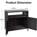 Meuble de rangement d'extérieur en osier avec étagère, table de bar de patio à 2 portes, rotin PE tout temps et acier enduit de poudre, organisateur de rangement de jardin/piscine pour patio