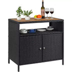 Outdoor Wicker Storage Cabinet with Shelf, 2-Door Patio Bar Table,All-Weather PE Rattan & Powder-Coated Steel,Garden/Pool Storage Organizer for Patio