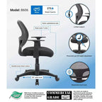 Fauteuil de travail en résille de qualité commerciale avec accoudoirs en T noirs - Boss Office Products : Ergonomique, réglable, pivotant, avec roulettes