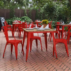 Table à manger de qualité commerciale pour l'intérieur/extérieur, plateau carré de 80 cm en polyrésine tout temps avec base en acier