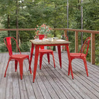 Table à manger de qualité commerciale pour l'intérieur/extérieur, plateau carré de 80 cm en polyrésine tout temps avec base en acier