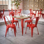 Table à manger de qualité commerciale pour l'intérieur/extérieur, plateau carré de 80 cm en polyrésine tout temps avec base en acier