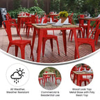 Table à manger de qualité commerciale pour l'intérieur/extérieur, plateau carré de 80 cm en polyrésine tout temps avec base en acier