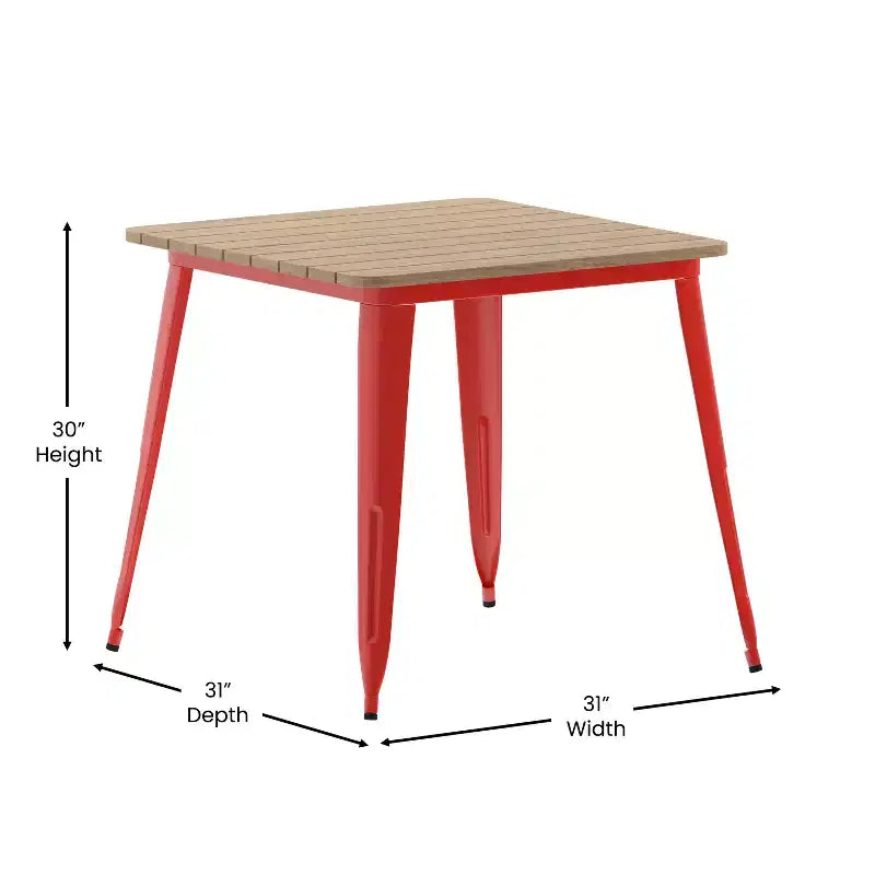 Table à manger de qualité commerciale pour l'intérieur/extérieur, plateau carré de 80 cm en polyrésine tout temps avec base en acier