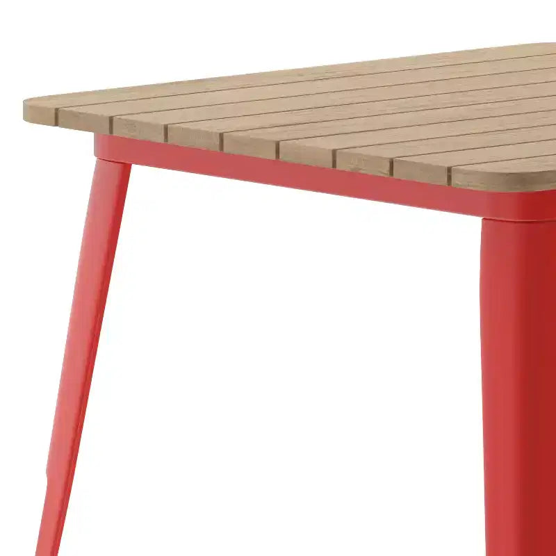 Table à manger de qualité commerciale pour l'intérieur/extérieur, plateau carré de 80 cm en polyrésine tout temps avec base en acier