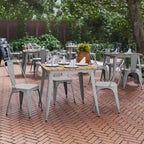 Table à manger de qualité commerciale pour l'intérieur/extérieur, plateau carré de 80 cm en polyrésine tout temps avec base en acier