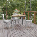 Table à manger de qualité commerciale pour l'intérieur/extérieur, plateau carré de 80 cm en polyrésine tout temps avec base en acier