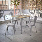 Table à manger de qualité commerciale pour l'intérieur/extérieur, plateau carré de 80 cm en polyrésine tout temps avec base en acier