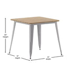 Table à manger de qualité commerciale pour l'intérieur/extérieur, plateau carré de 80 cm en polyrésine tout temps avec base en acier