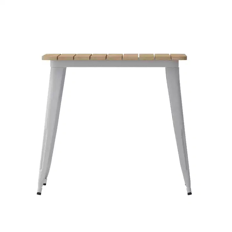 Table à manger de qualité commerciale pour l'intérieur/extérieur, plateau carré de 80 cm en polyrésine tout temps avec base en acier