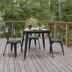 Table à manger de qualité commerciale pour l'intérieur/extérieur, plateau carré de 80 cm en polyrésine tout temps avec base en acier