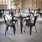 Table à manger de qualité commerciale pour l'intérieur/extérieur, plateau carré de 80 cm en polyrésine tout temps avec base en acier