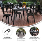 Table à manger de qualité commerciale pour l'intérieur/extérieur, plateau carré de 80 cm en polyrésine tout temps avec base en acier