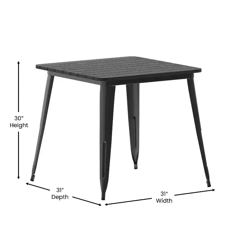 Table à manger de qualité commerciale pour l'intérieur/extérieur, plateau carré de 80 cm en polyrésine tout temps avec base en acier