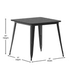 Table à manger de qualité commerciale pour l'intérieur/extérieur, plateau carré de 80 cm en polyrésine tout temps avec base en acier