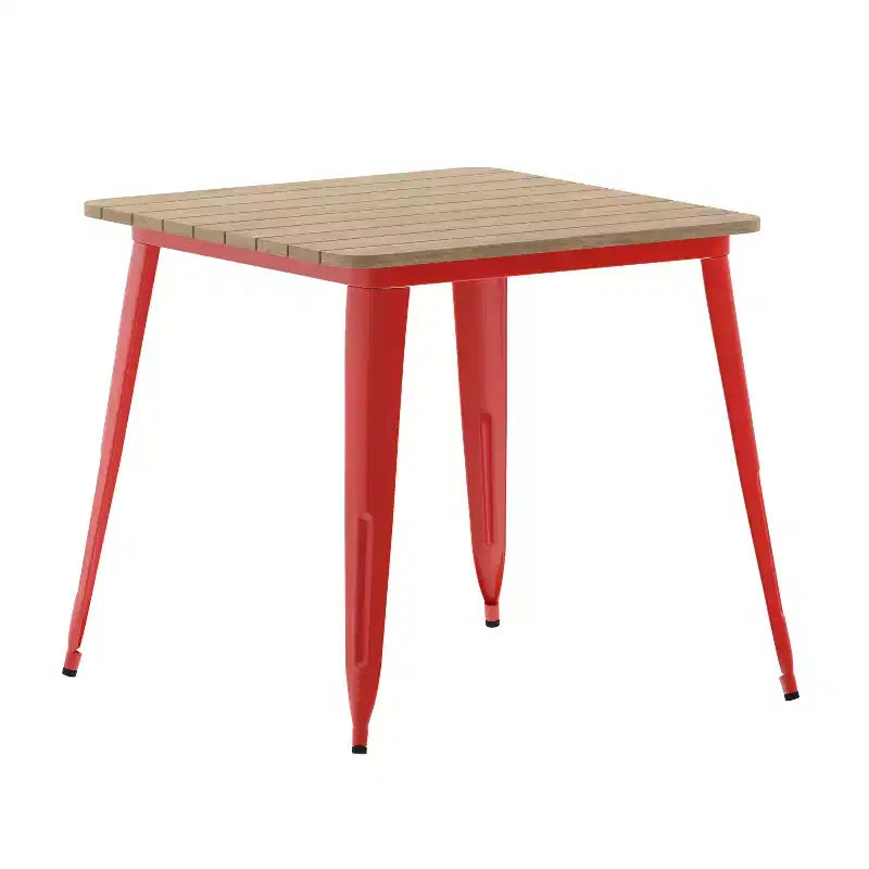 Commercial Grade Indoor/Outdoor Dining Table, 31.5 Square All Weather Poly Resin Top with Steel Base