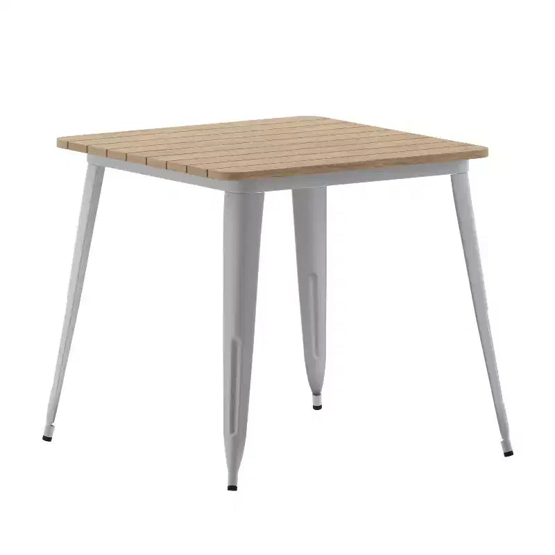 Commercial Grade Indoor/Outdoor Dining Table, 31.5 Square All Weather Poly Resin Top with Steel Base